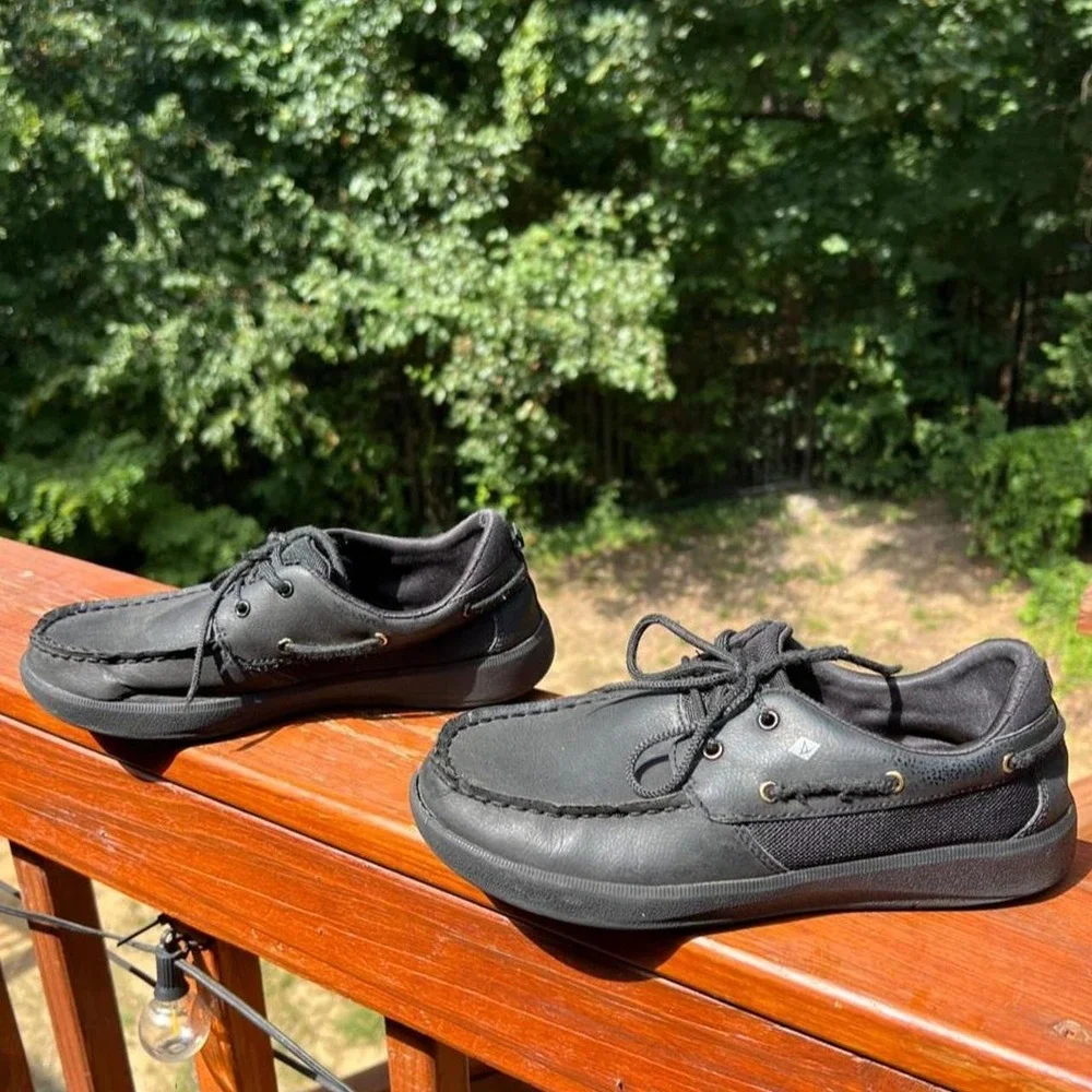 Sperry Youth 5 Boy's Convoy Black Lace up Slip on Dress Boat Shoes